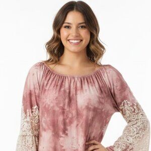 Honeyme Pink and Cream Boho Dress with Lace Details